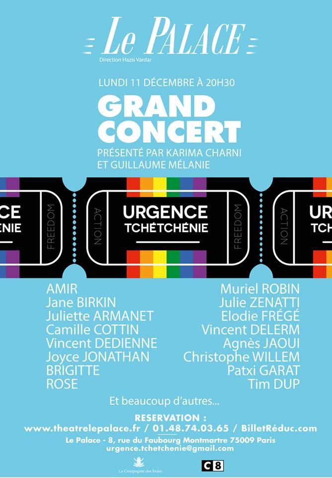 Urgence Tchétchénie : un second concert avec Muriel ROBIN, Jane BIRKIN, AMIR...