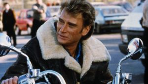 Johnny Hallyday sur sa moto