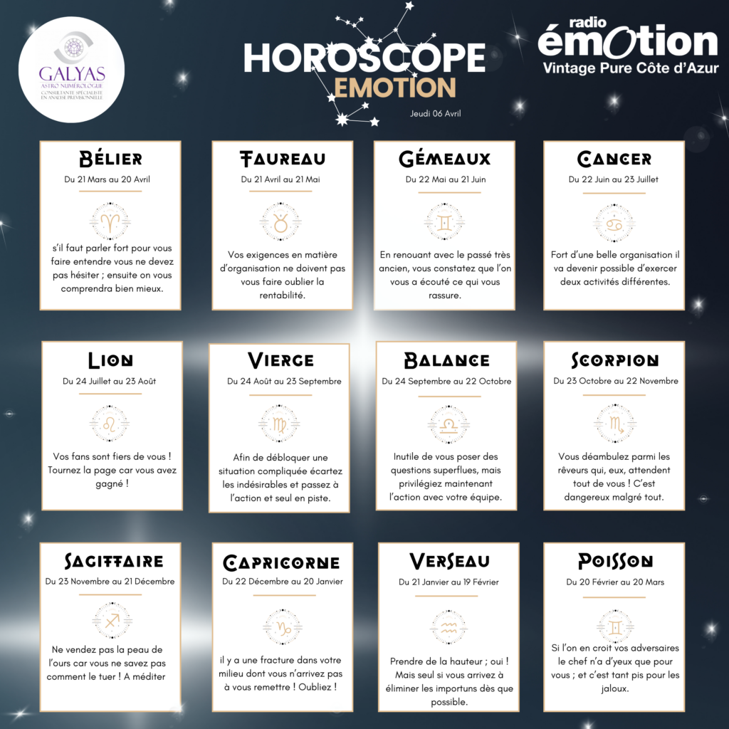 HOROSCOPE : JEUDI 06 AVRIL 2023