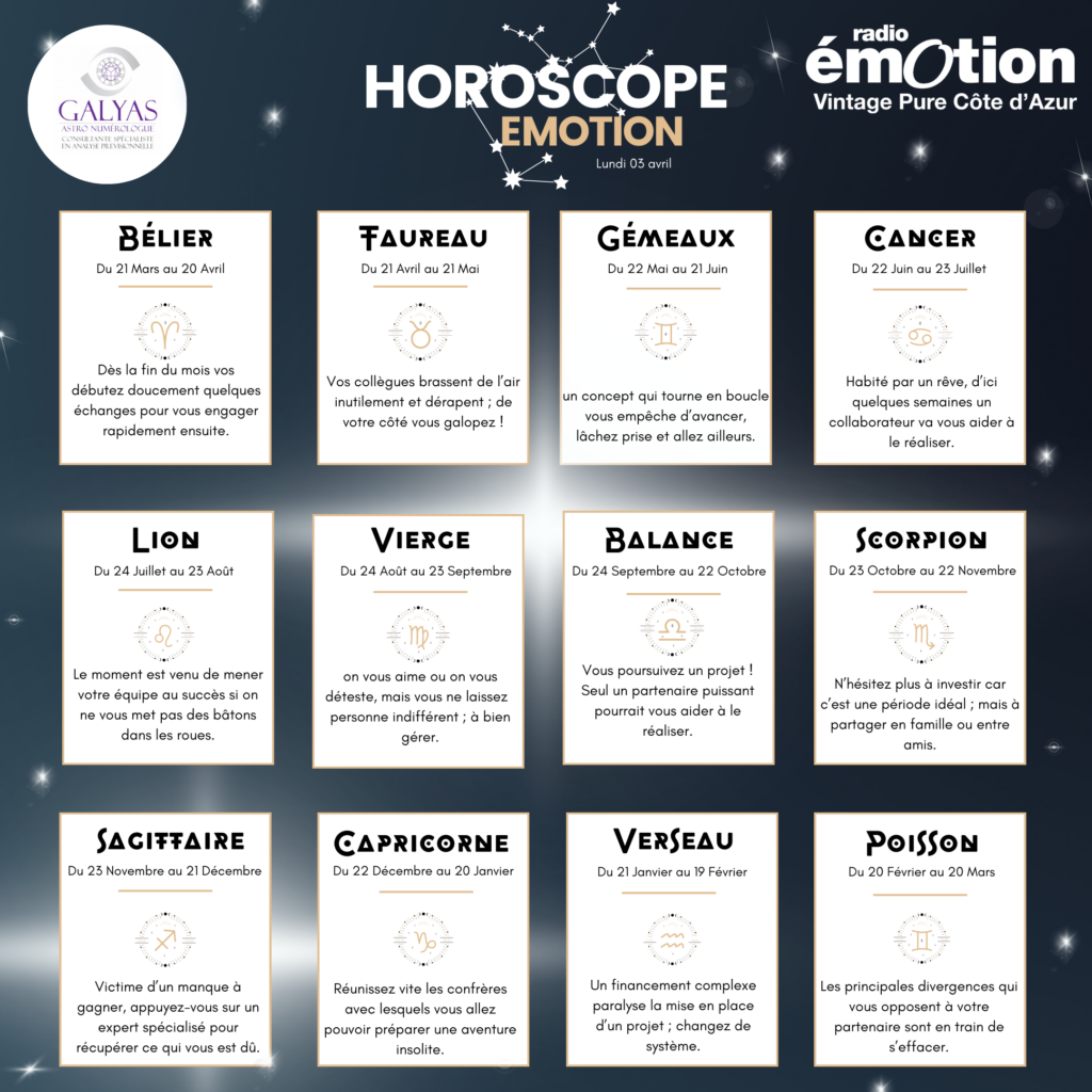 HOROSCOPE : LUNDI 03 AVRIL 2023