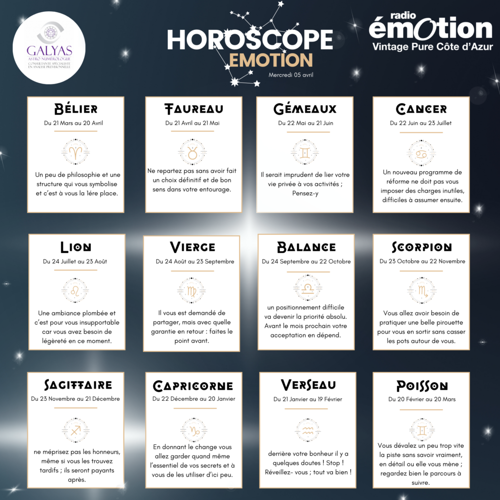 HOROSCOPE : MERCREDI 05 AVRIL 2023