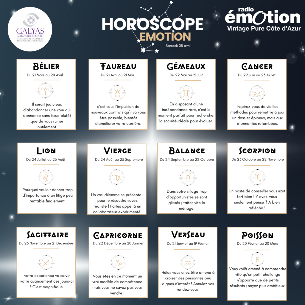 HOROSCOPE : SAMEDI 08 AVRIL 2023