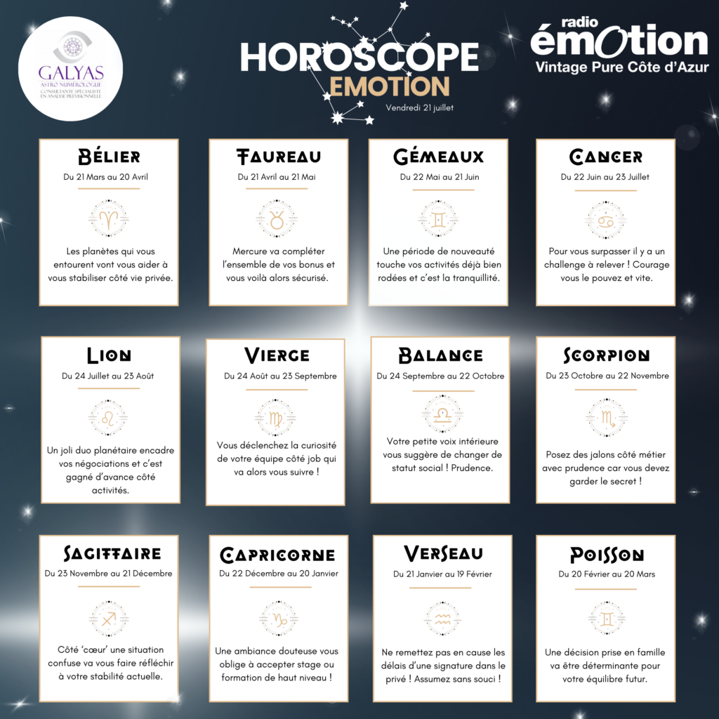 HOROSCOPE : VENDREDI 21 JUILLET 2023