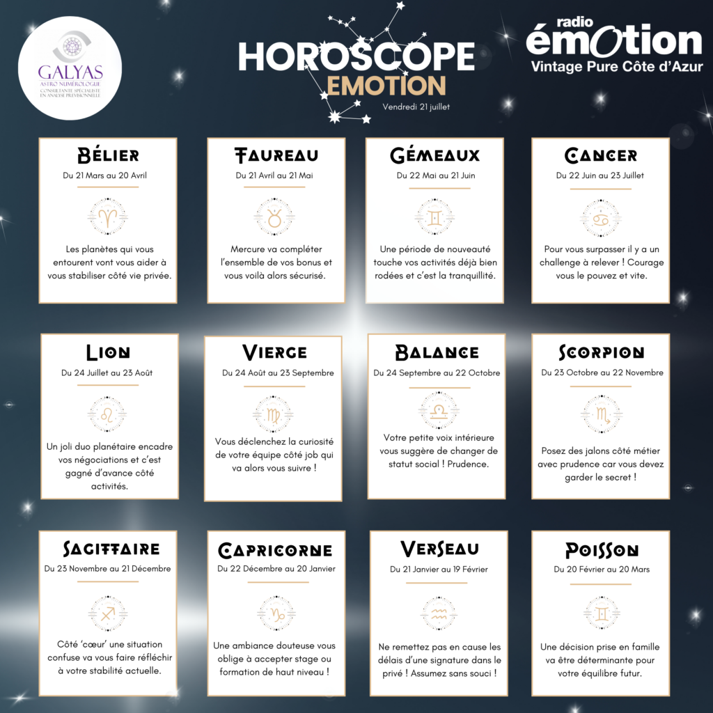 HOROSCOPE : VENDREDI 21 JUILLET  2023